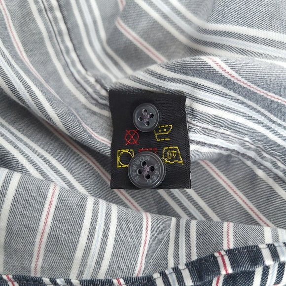 Greg Norman Long Sleeve Button Up Shirt Mens L Cotton Black Red White Stripe - Picture 10 of 10
